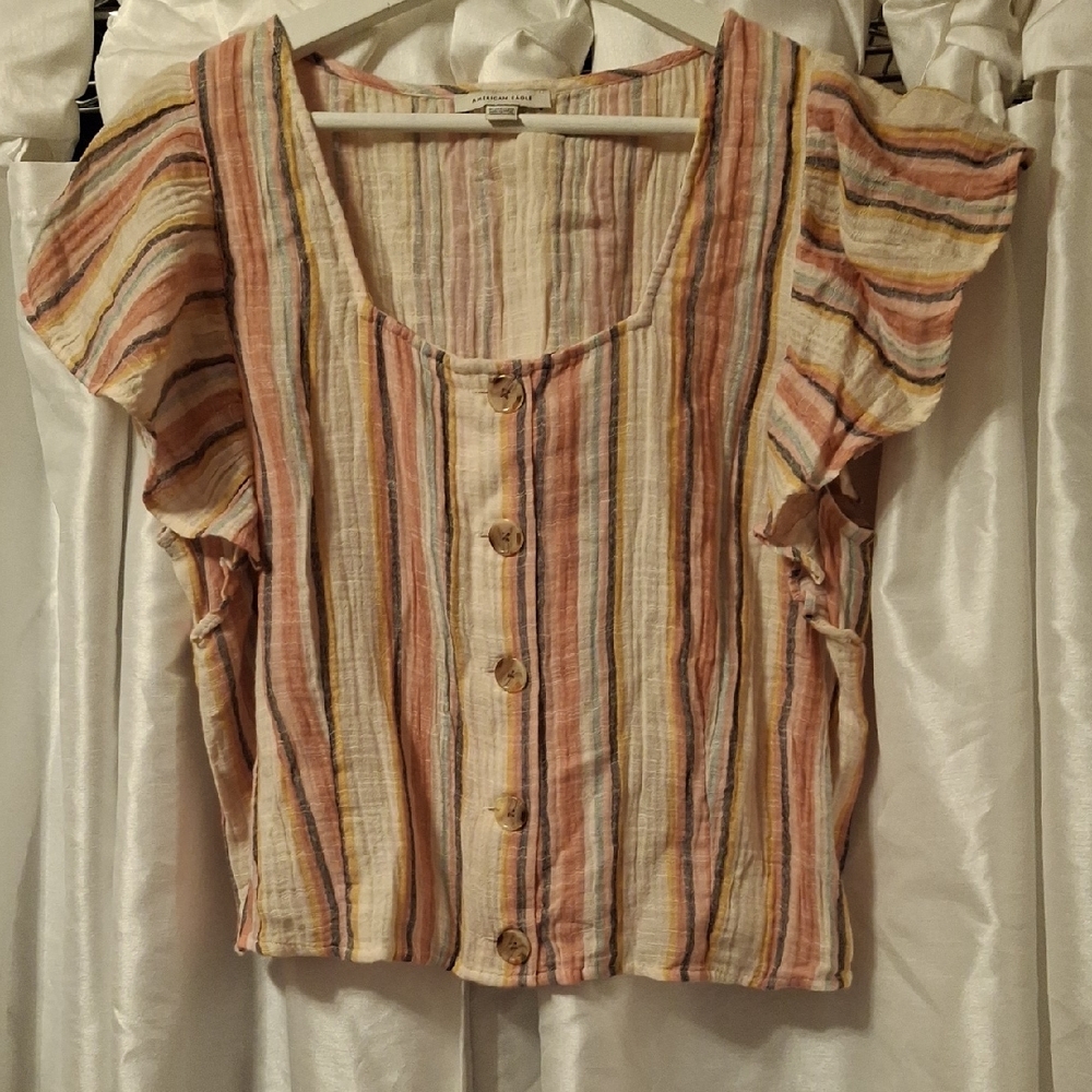 American Eagle Multicolor rainbow Striped 100% Cotton Blouse Tank XL